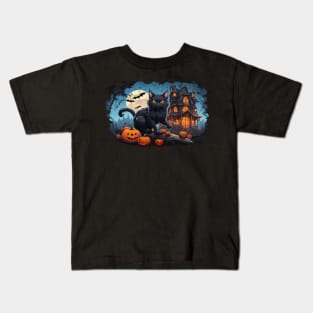 Black Cat in the Halloween Night Kids T-Shirt